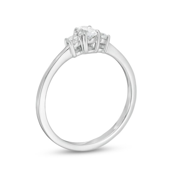 1/2 CT. T.w. Oval and Round Diamond Three Stone Engagement Ring in 14K Gold