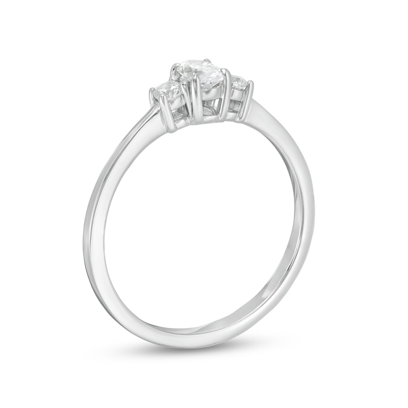 Main Image 3 of 1/2 CT. T.W. Oval and Round Diamond Three Stone Engagement Ring in 14K White Gold