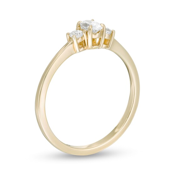 1/2 CT. T.w. Oval and Round Diamond Three Stone Engagement Ring in 14K Gold