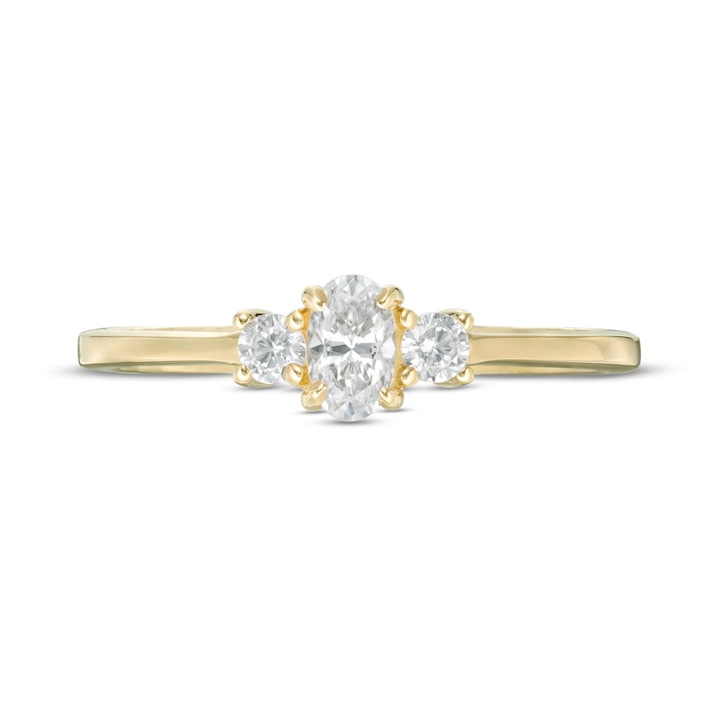 Main Image 4 of 1/2 CT. T.W. Oval and Round Diamond Three Stone Engagement Ring in 14K Gold
