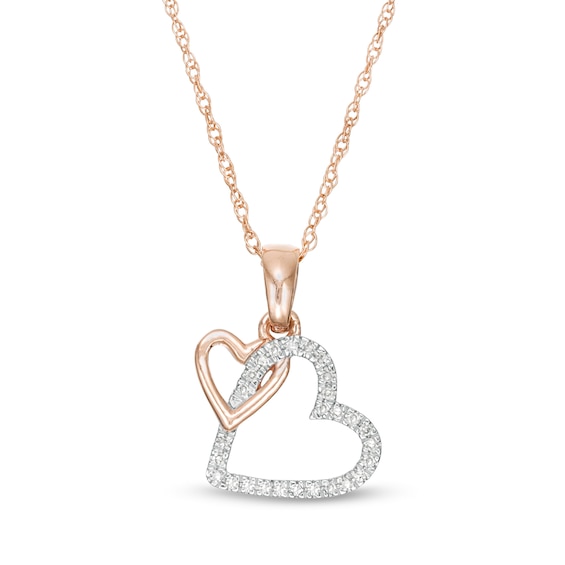 1/20 CT. T.w. Diamond Interlocking Double Tilted Heart Pendant in 10K Rose Gold