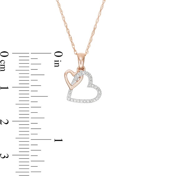 1/20 CT. T.w. Diamond Interlocking Double Tilted Heart Pendant in 10K Rose Gold