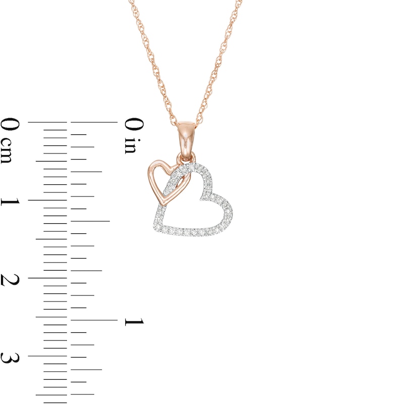 1/20 CT. T.W. Diamond Interlocking Double Tilted Heart Pendant in 10K Rose Gold