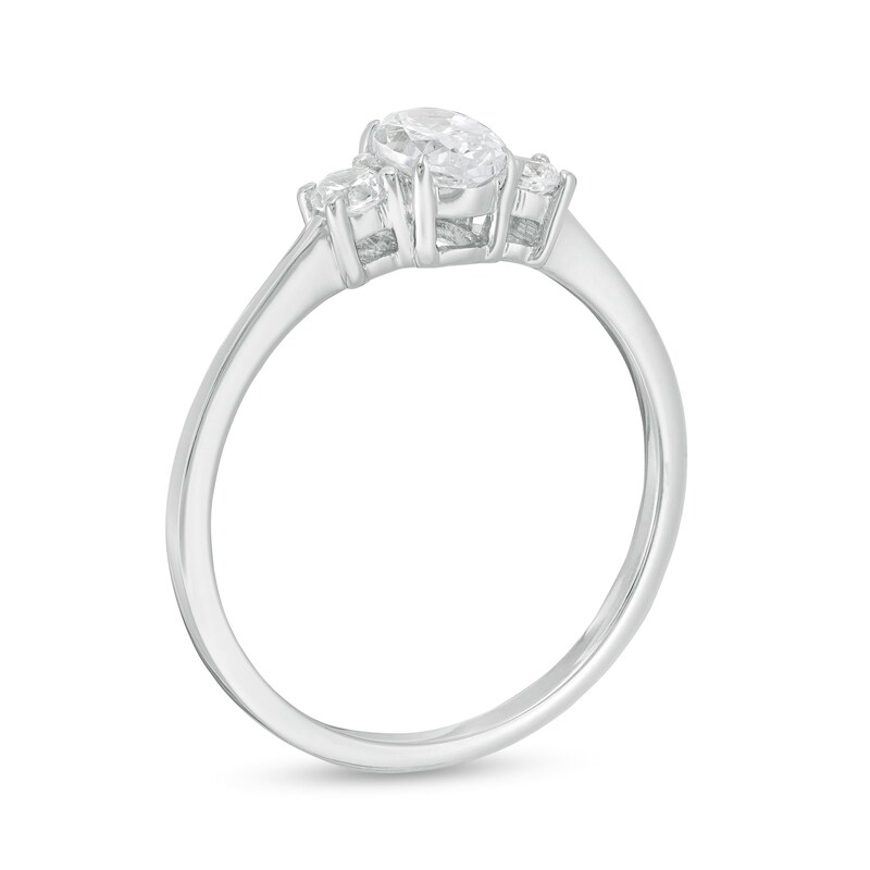 Main Image 3 of 5/8 CT. T.W. Oval and Round Diamond Three Stone Engagement Ring in 14K White Gold
