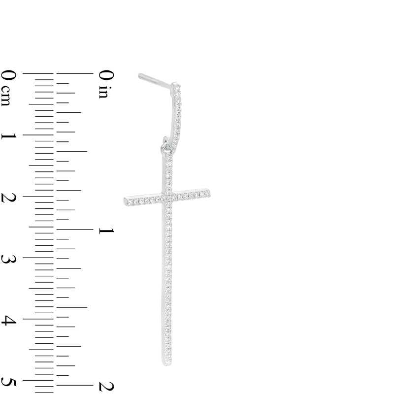 Main Image 3 of 1/4 CT. T.W. Diamond Long Cross Drop Earrings in 10K White Gold