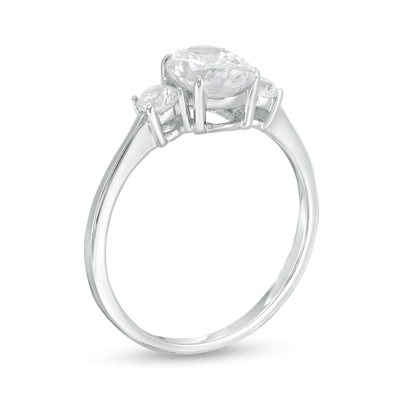 Main Image 3 of 1-1/4 CT. T.W. Oval and Round Diamond Three Stone Engagement Ring in 14K White Gold