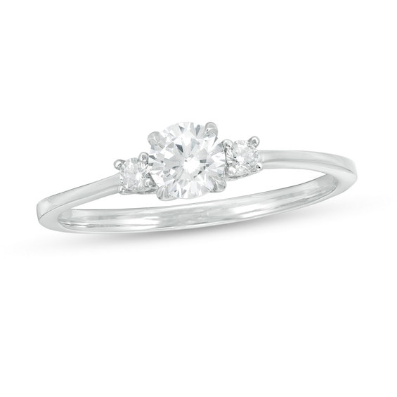 1/2 CT. T.w. Diamond Three Stone Engagement Ring in 14K White Gold
