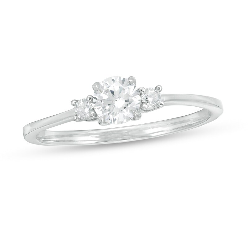 Main Image 1 of 1/2 CT. T.W. Diamond Three Stone Engagement Ring in 14K White Gold