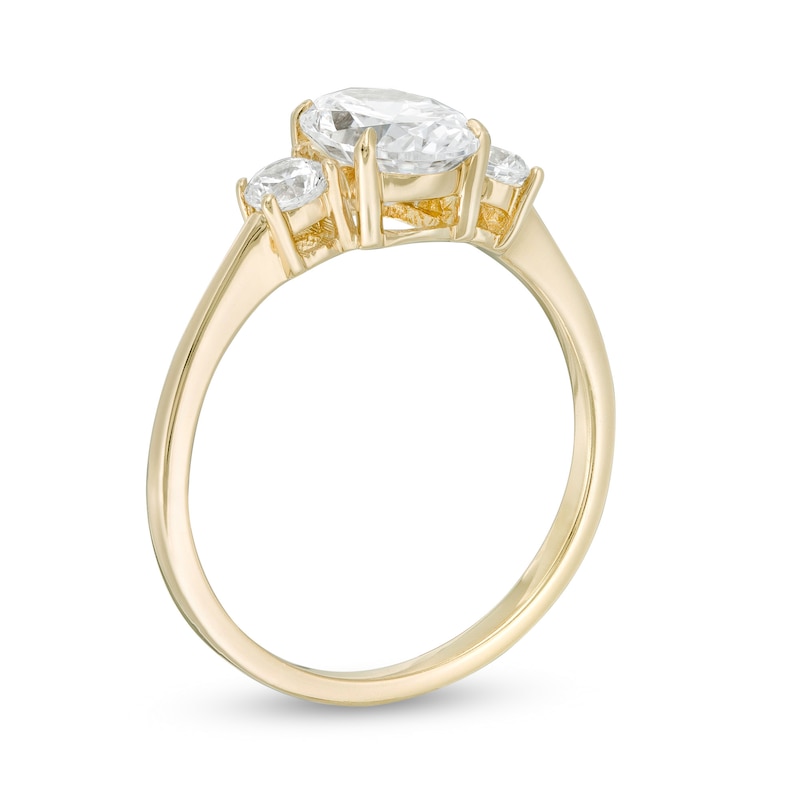 Main Image 3 of 1-1/4 CT. T.W. Oval and Round Diamond Three Stone Engagement Ring in 14K Gold