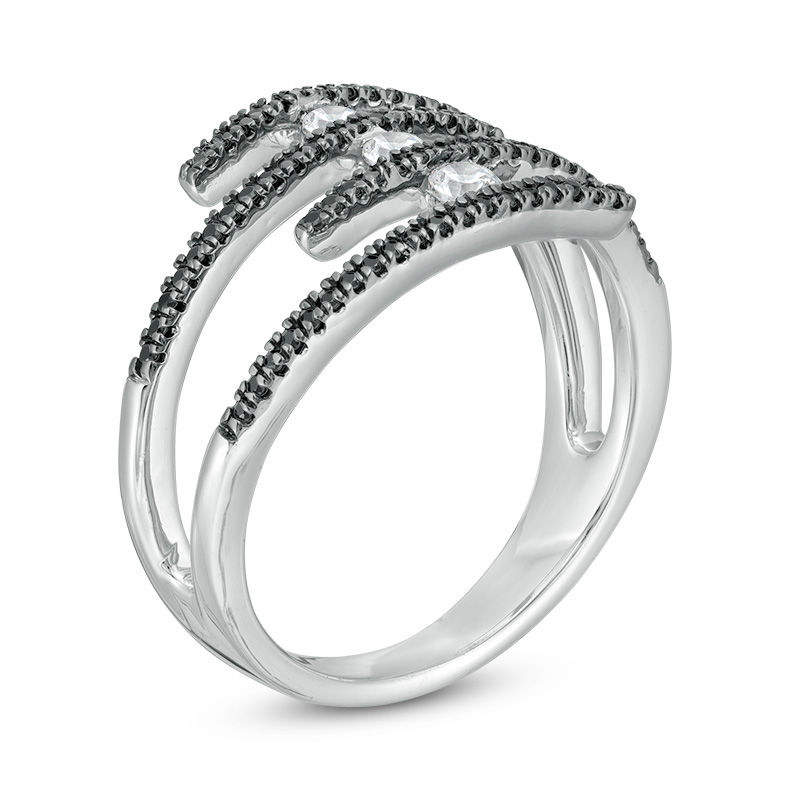 Main Image 3 of 3/8 CT. T.W. Enhanced Black and White Diamond Multi-Row Open Shank Wrap Ring in Sterling Silver