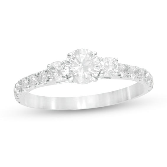 1 CT. T.w. Diamond Three Stone Engagement Ring in 14K White Gold