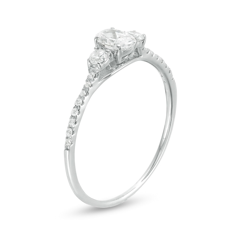 Main Image 3 of 5/8 CT. T.W. Oval and Round Diamond Three Stone Engagement Ring in 14K White Gold