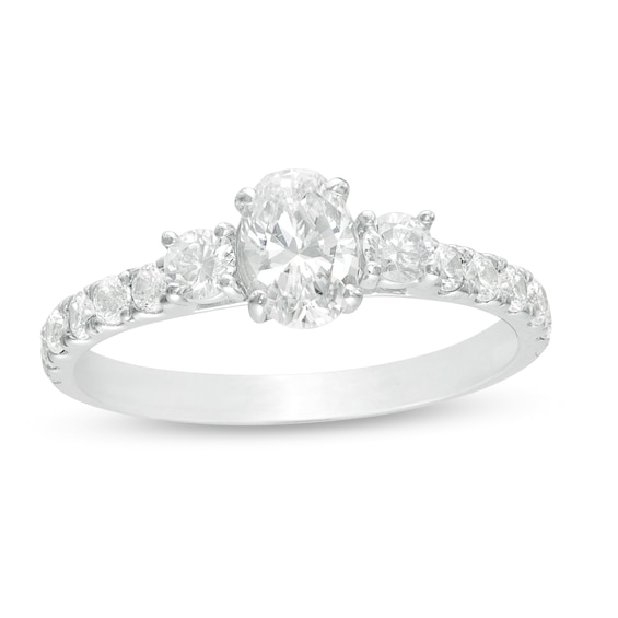 1-1/6 CT. T.w. Diamond Three Stone Engagement Ring in 14K White Gold