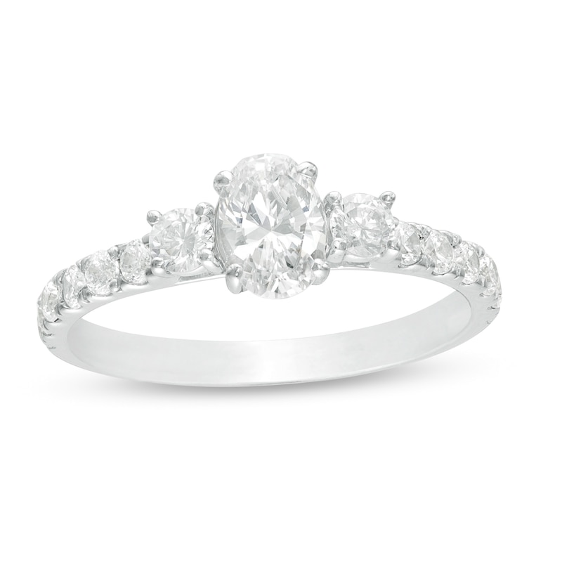 Main Image 1 of 1-1/6 CT. T.W. Diamond Three Stone Engagement Ring in 14K White Gold
