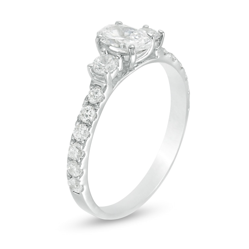 Main Image 3 of 1-1/6 CT. T.W. Diamond Three Stone Engagement Ring in 14K White Gold