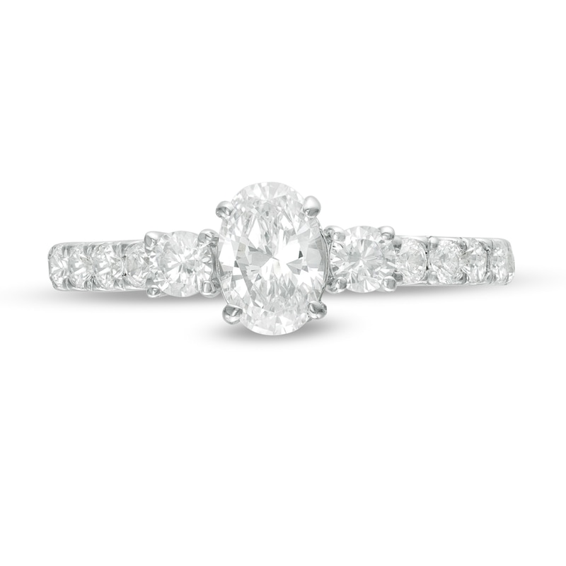 Main Image 4 of 1-1/6 CT. T.W. Diamond Three Stone Engagement Ring in 14K White Gold