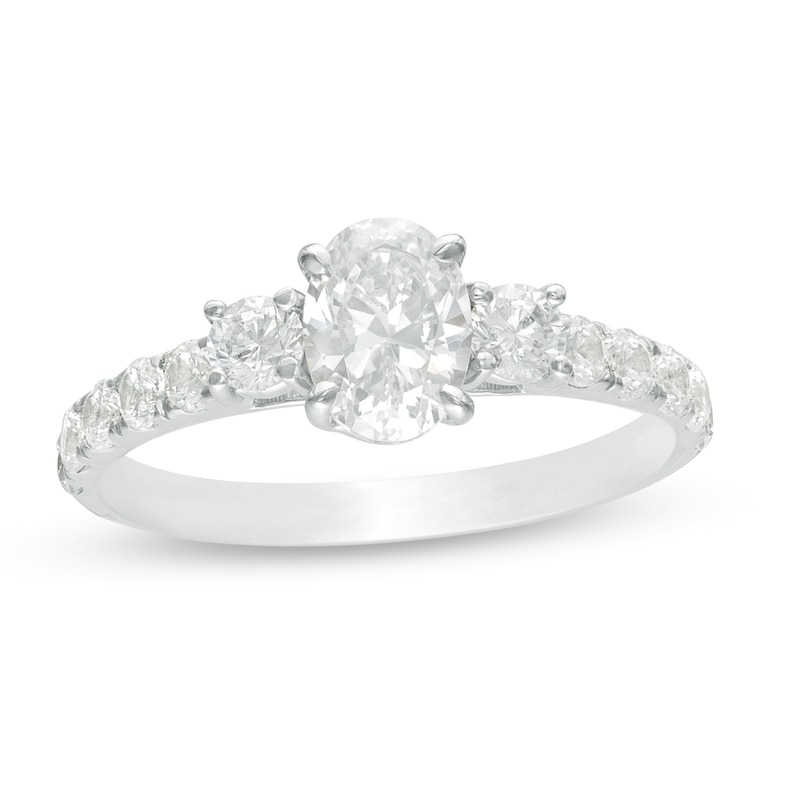 1-1/3 CT. T.W. Oval Diamond Three Stone Engagement Ring in 14K White Gold