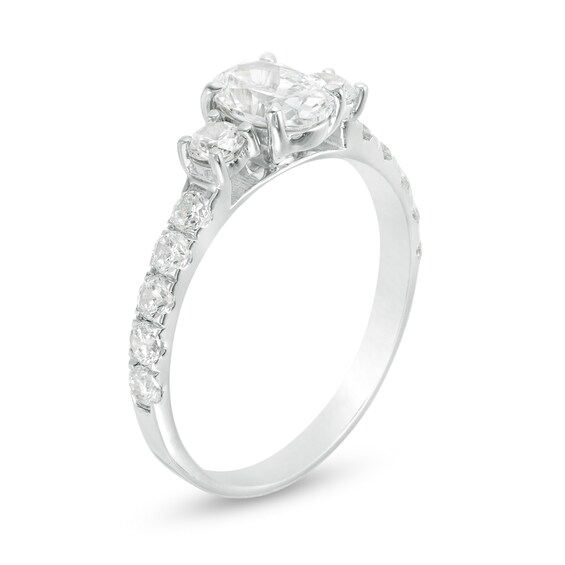 1-1/3 CT. T.w. Oval Diamond Three Stone Engagement Ring in 14K White Gold