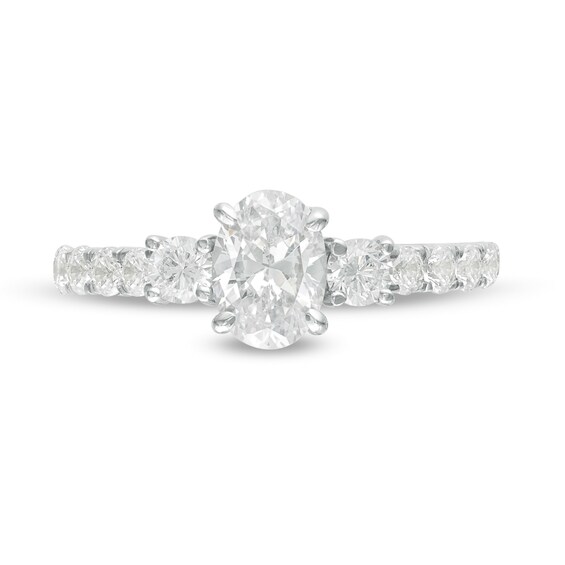 1-1/3 CT. T.w. Oval Diamond Three Stone Engagement Ring in 14K White Gold