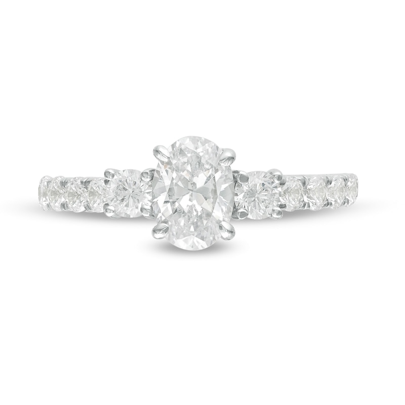 1-1/3 CT. T.W. Oval Diamond Three Stone Engagement Ring in 14K White Gold