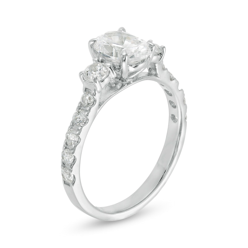 Main Image 3 of 1-3/4 CT. T.W. Oval and Round Diamond Three Stone Engagement Ring in 14K White Gold