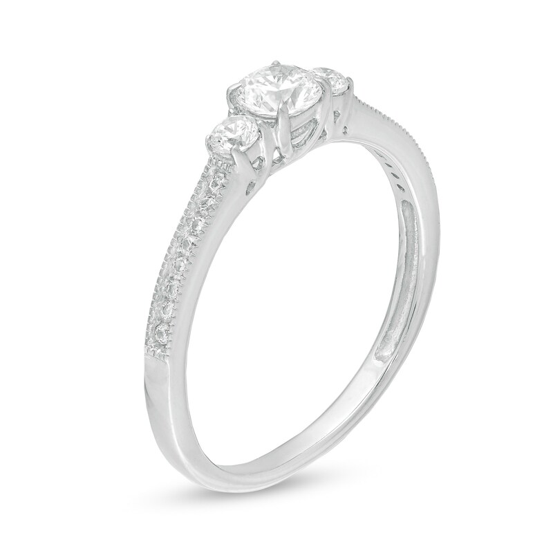 1/2 CT. T.W. Diamond Three Stone Engagement Ring in 14K White Gold