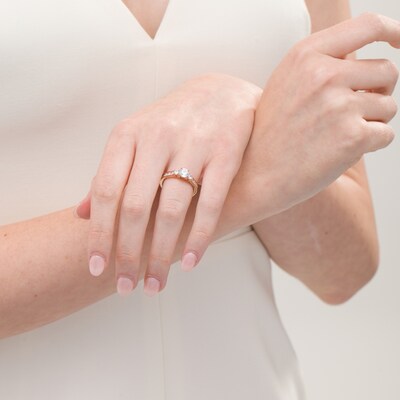 1 1 4 Ct T W Diamond Three Stone Engagement Ring In 14k Rose Gold Engagement Rings Wedding Zales
