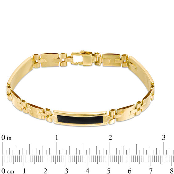 Made in Italy Rectangle Lab-Created Onyx Bar and Link Chain Bracelet in 10K Gold - 8.5"