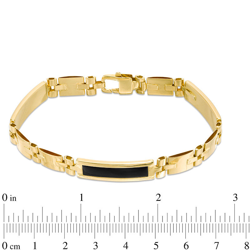 Main Image 4 of Made in Italy Men's Rectangle Lab-Created Onyx Bar and Link Chain Bracelet in 10K Gold - 8.5"