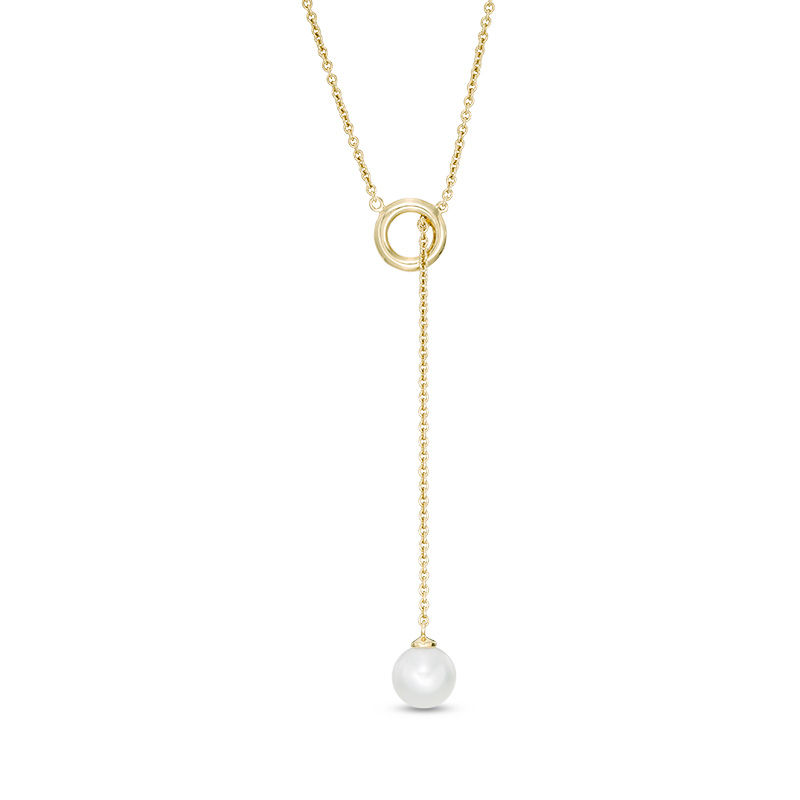 Main Image 1 of 8.0-9.0mm Freshwater Cultured Pearl and Open Circle Lariat-Style Necklace in Sterling Silver with 14K Gold Plate