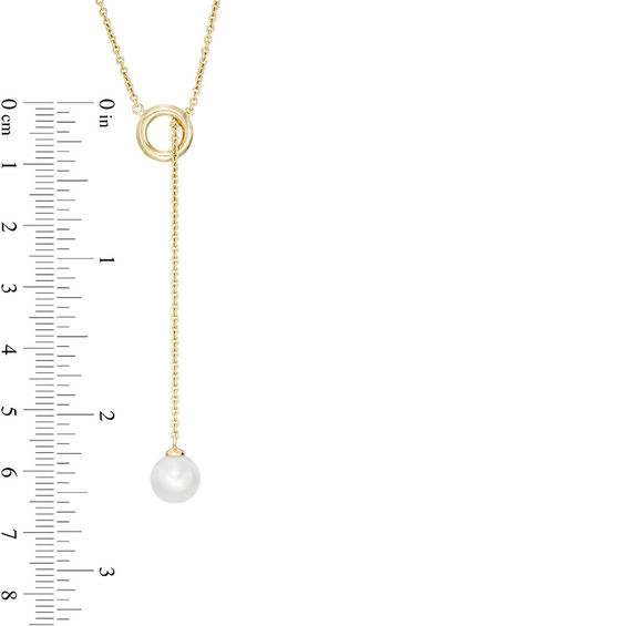 8.0-9.0mm Freshwater Cultured Pearl and Open Circle Lariat-Style Necklace in Sterling Silver with 14K Gold Plate