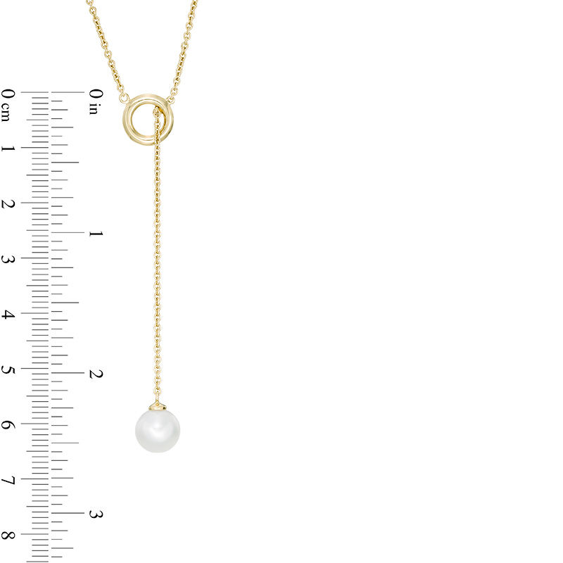 Main Image 4 of 8.0-9.0mm Freshwater Cultured Pearl and Open Circle Lariat-Style Necklace in Sterling Silver with 14K Gold Plate
