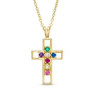 Mother's Birthstone Family Cross Pendant (3-7 Stones)