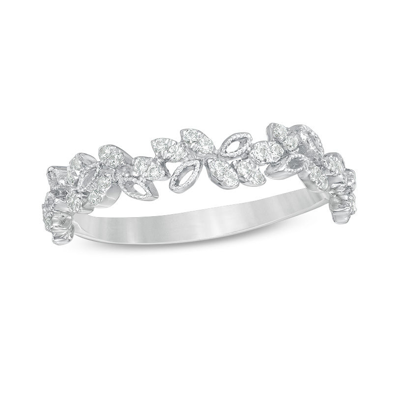 1/5 CT. T.W. Diamond Leaf Scatter Vintage-Style Anniversary Band in 10K White Gold