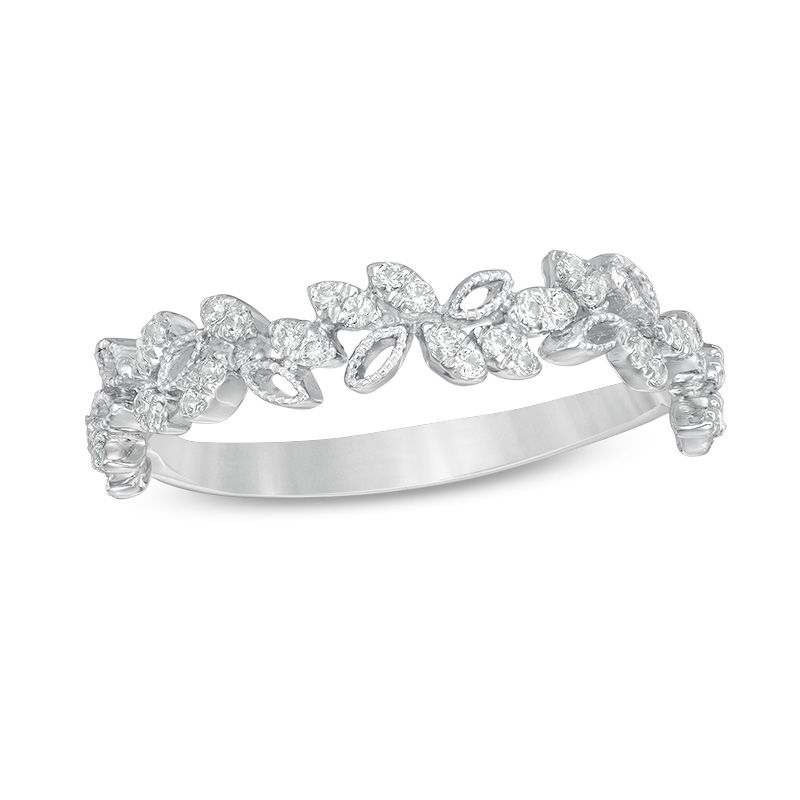 Main Image 1 of 1/5 CT. T.W. Diamond Leaf Scatter Vintage-Style Anniversary Band in 10K White Gold