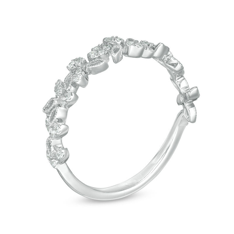 Main Image 3 of 1/5 CT. T.W. Diamond Leaf Scatter Vintage-Style Anniversary Band in 10K White Gold