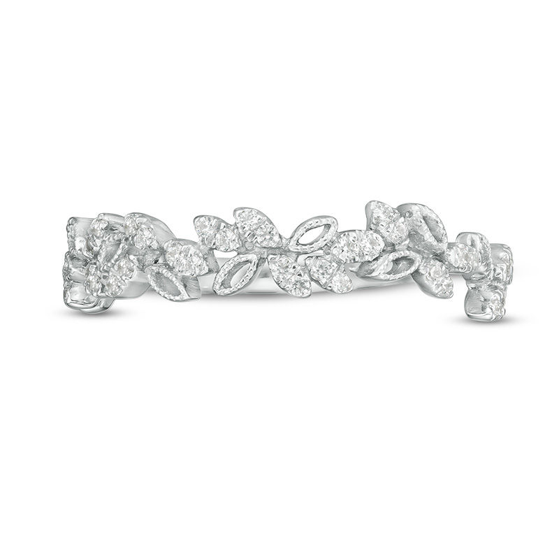 Main Image 4 of 1/5 CT. T.W. Diamond Leaf Scatter Vintage-Style Anniversary Band in 10K White Gold