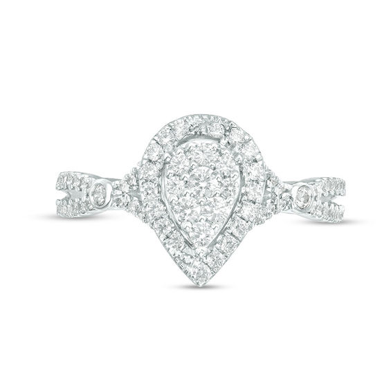 1/2 CT. T.w. Multi-Diamond Pear-Shaped Frame Split Shank Ring in 10K White Gold