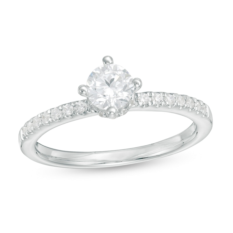 3/4 CT. T.W. Certified Diamond Vintage-Style Ribbon Shank Engagement Ring in 14K White Gold (I/SI2)