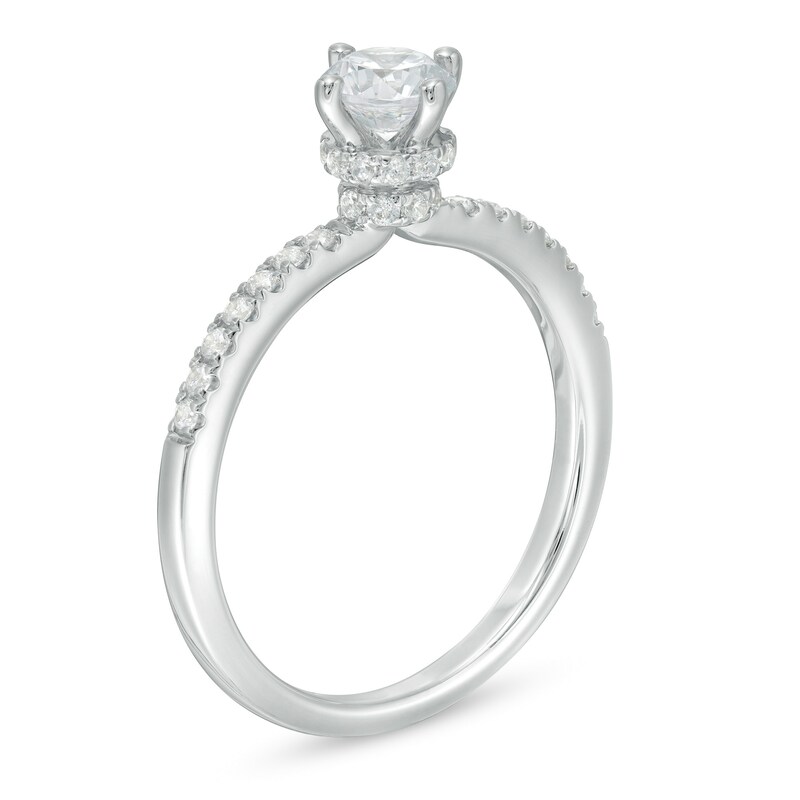 Main Image 3 of 3/4 CT. T.W. Certified Diamond Vintage-Style Ribbon Shank Engagement Ring in 14K White Gold (I/SI2)