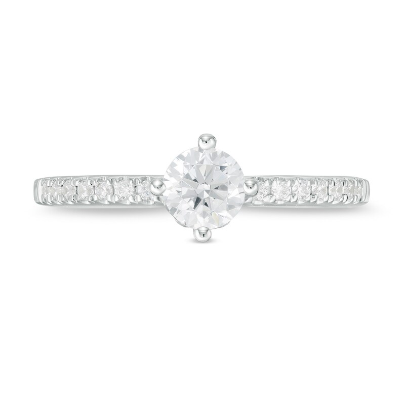 Main Image 4 of 3/4 CT. T.W. Certified Diamond Vintage-Style Ribbon Shank Engagement Ring in 14K White Gold (I/SI2)