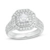 Thumbnail Image 1 of 1-1/2 CT. T.W. Certified Asscher-Cut Diamond Double Octagonal Frame Engagement Ring in 14K White Gold (I/SI2)