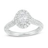 Thumbnail Image 1 of 1 CT. T.W. Certified Oval Diamond Double Frame Engagement Ring in 14K White Gold (I/SI2)