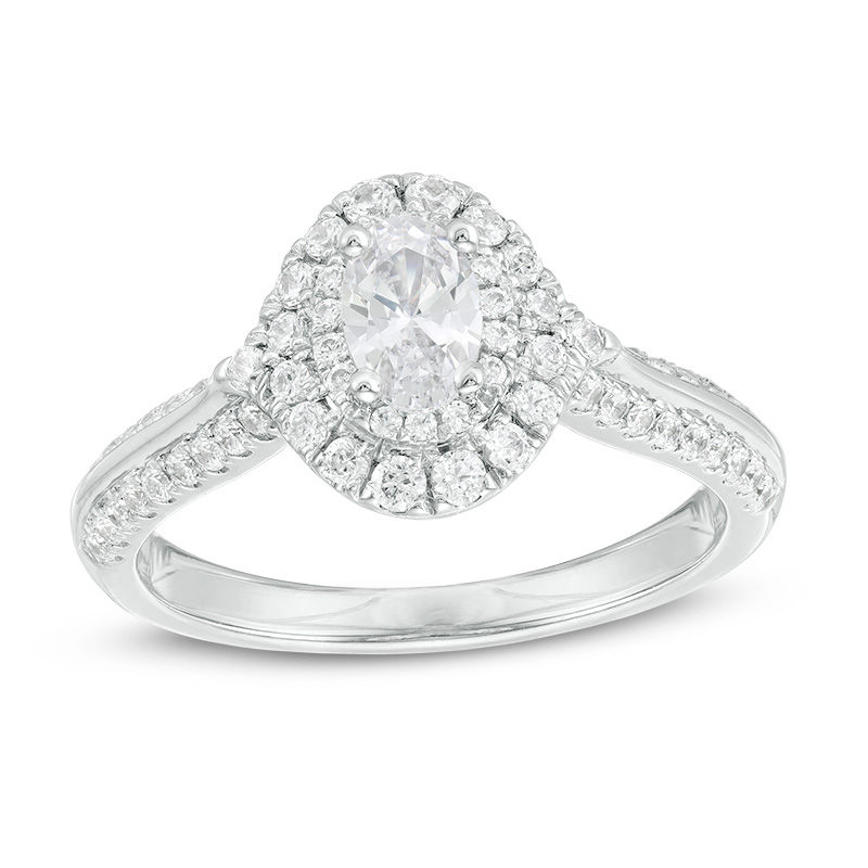 Main Image 1 of 1 CT. T.W. Certified Oval Diamond Double Frame Engagement Ring in 14K White Gold (I/SI2)