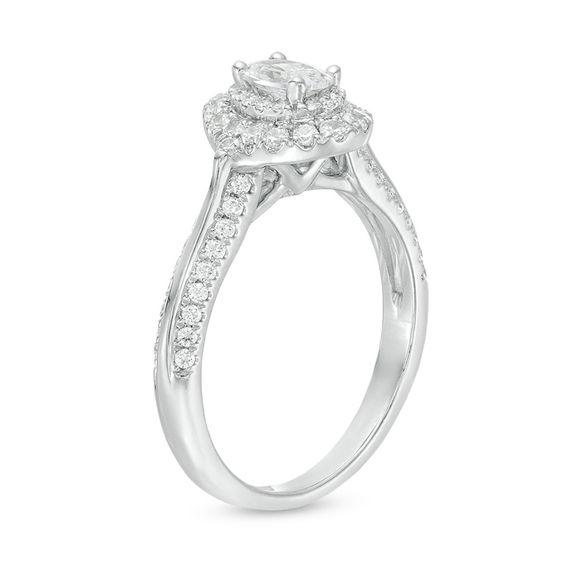 1 CT. T.w. Certified Oval Diamond Double Frame Engagement Ring in 14K White Gold (I/Si2)