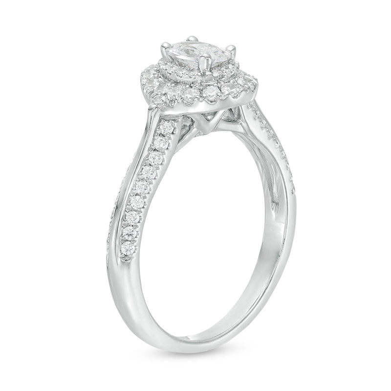 Main Image 3 of 1 CT. T.W. Certified Oval Diamond Double Frame Engagement Ring in 14K White Gold (I/SI2)