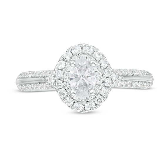 1 CT. T.w. Certified Oval Diamond Double Frame Engagement Ring in 14K White Gold (I/Si2)