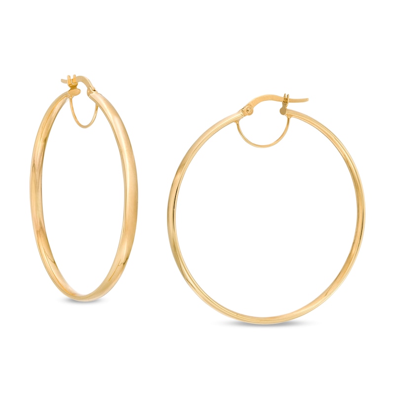 Made in Italy 3.0 x 40.0mm Tube Hoop Earrings in 10K Gold