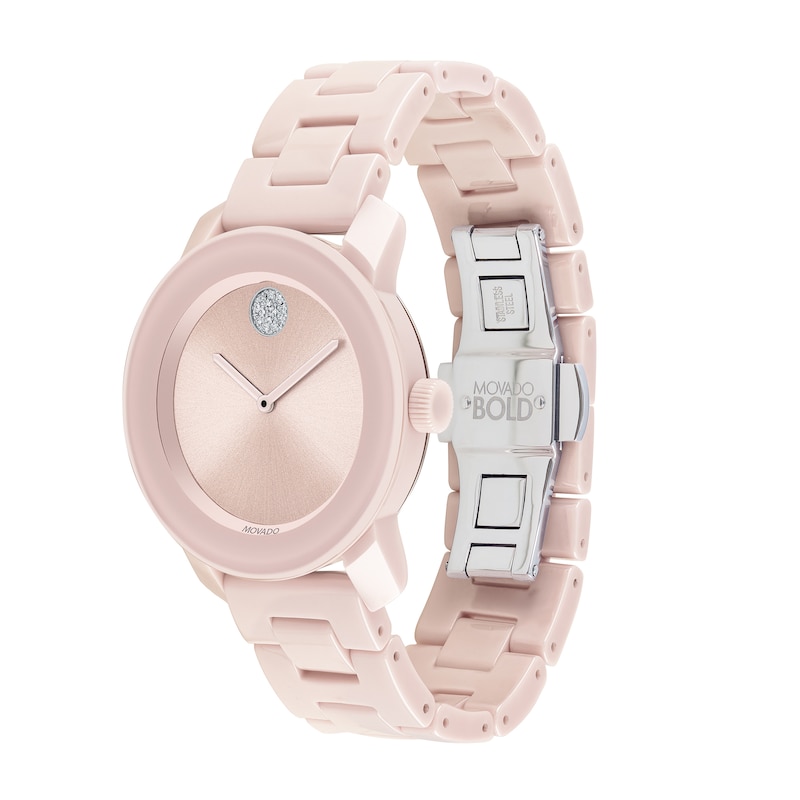 Main Image 3 of Ladies' Movado Bold®Crystal Accent Rose-Tone Ceramic Watch (Model: 3600536)