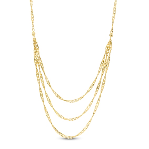 Made in Italy 050 Gauge Singapore Chain Triple Strand Necklace in 14K Gold - 18"